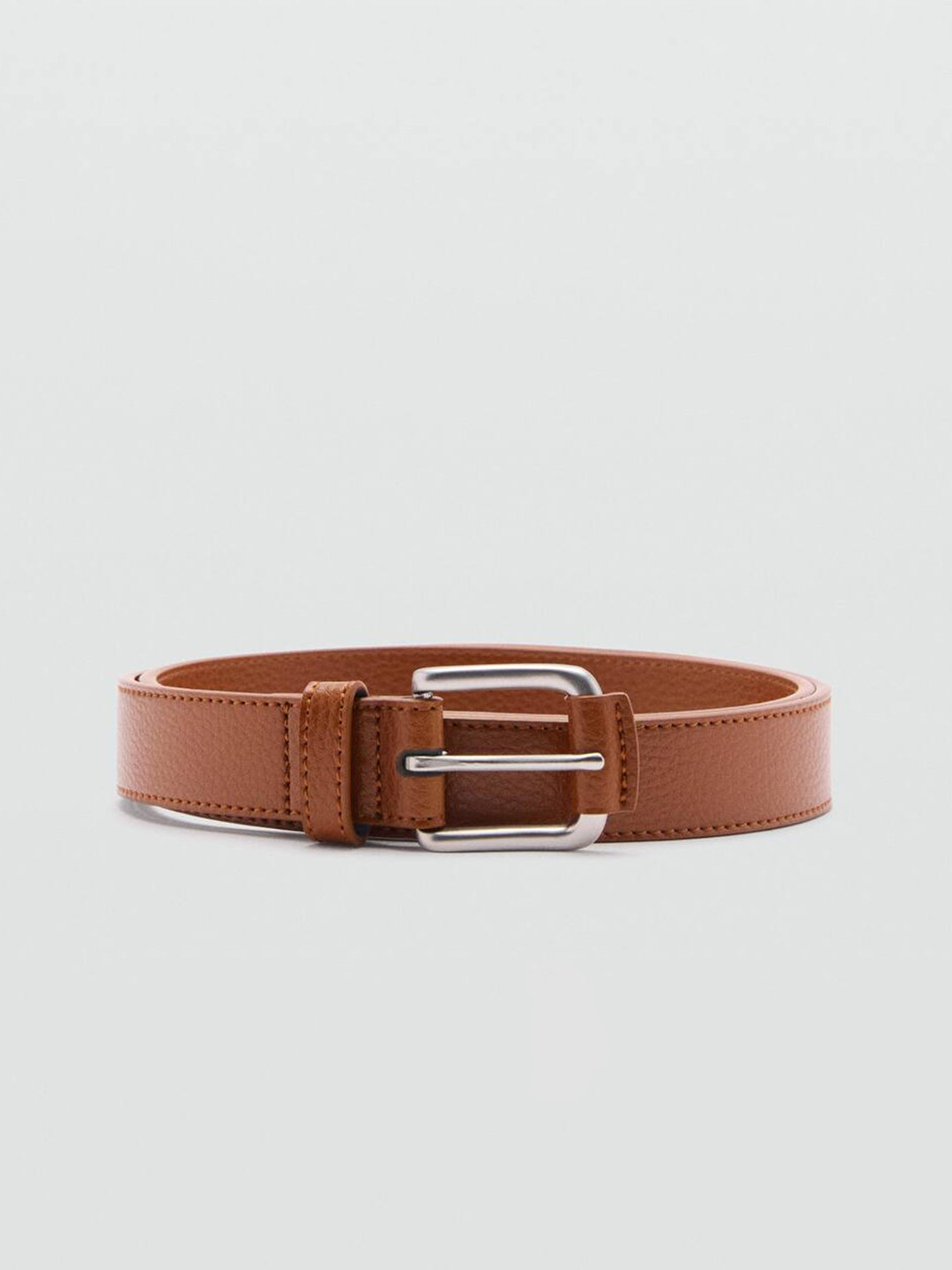 MANGO MAN Men Textured Leather Buckle Belt