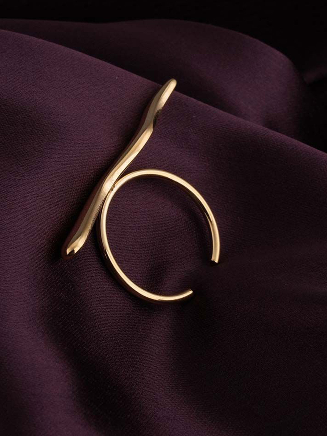 PALMONAS Gold-Plated Stainless Steel Unique Wavy Adjustable Finger Ring