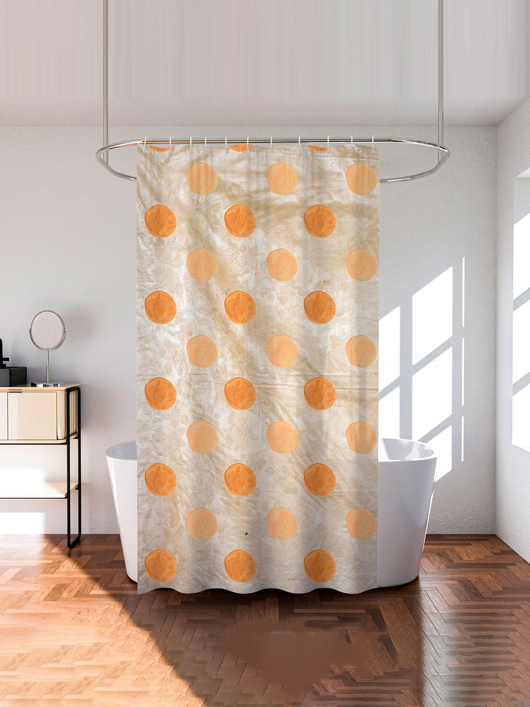 Kuber Industries Beige & Brown Printed Waterproof Shower Curtains With Rings
