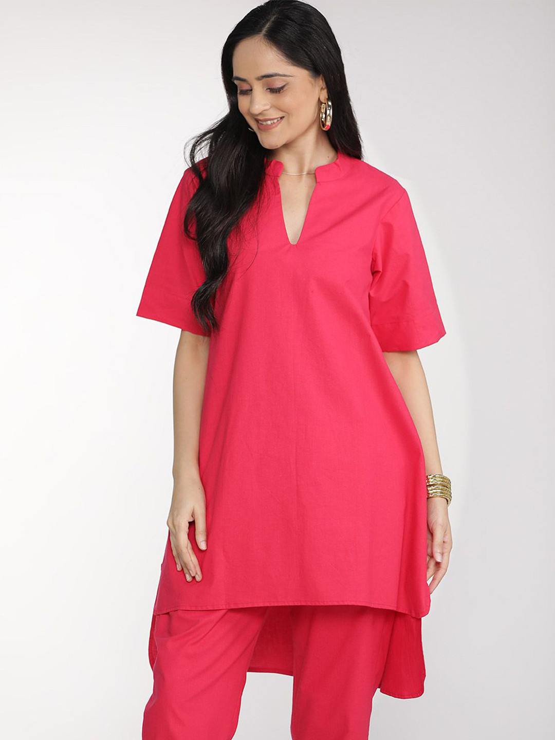 LetsDressUp Magenta Poplin High-Low Pure Cotton Kurti