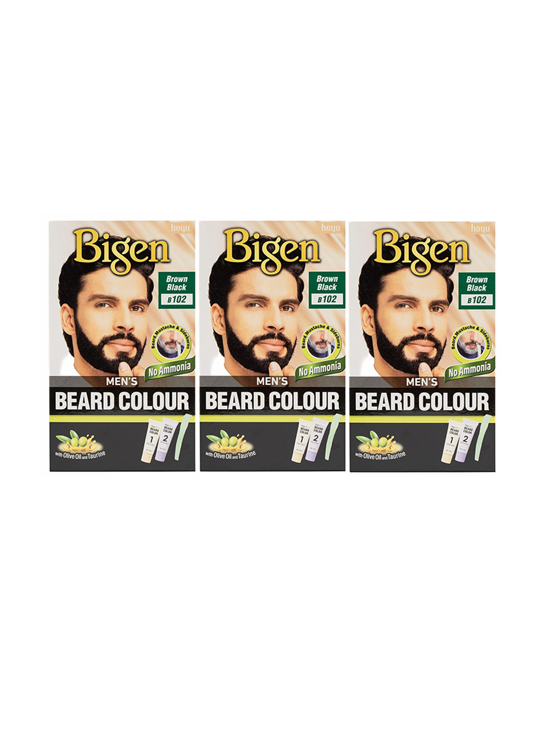 Bigen Set Of 3 Beard Colour- Brown Black- B102- 40g Each