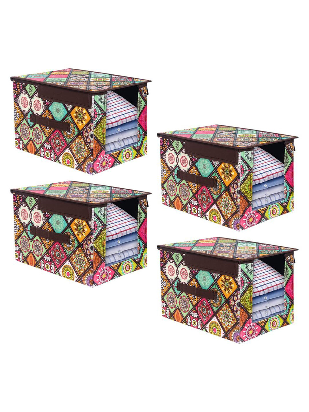 prettykrafts Brown & Green 4 Pieces Printed Reusable Multi-Utility Organisers