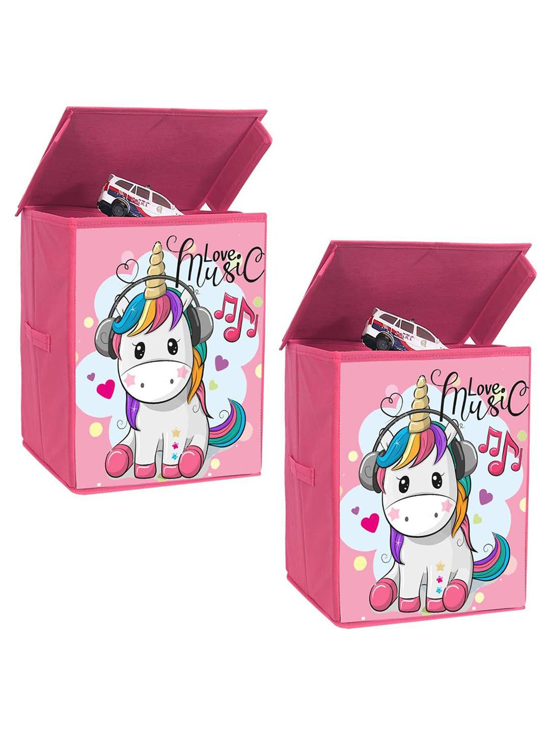 prettykrafts Pink & White 2 Pieces Cartoon Printed Reusable Multi-Utility Organisers