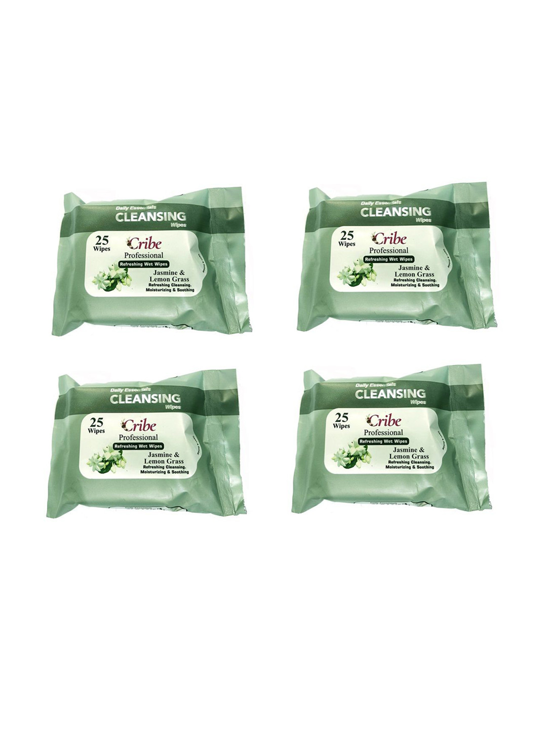 CRIBE Set Of 4 Jasmine Extract Wet Cleansing Wipes With Vitamin E - 25 Wipes Each