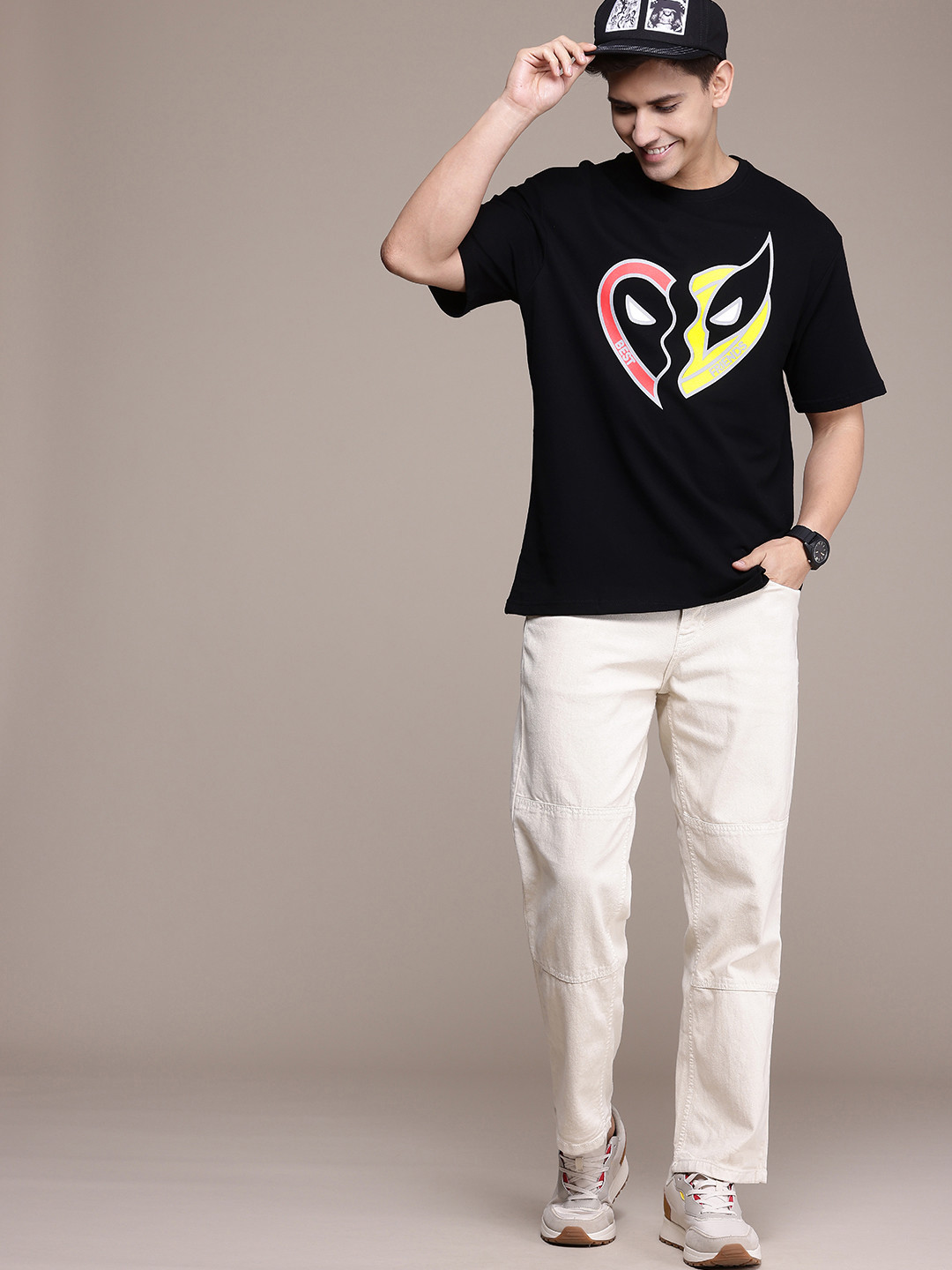 WROGN Deadpool Wolverine Print  Cotton Oversized T-shirt with High IQ Lasting Colour