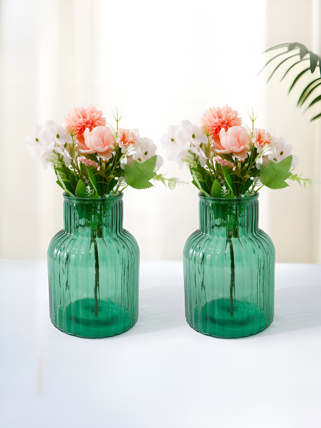 The Better Home Green 2 Pieces Glass Flower Vase