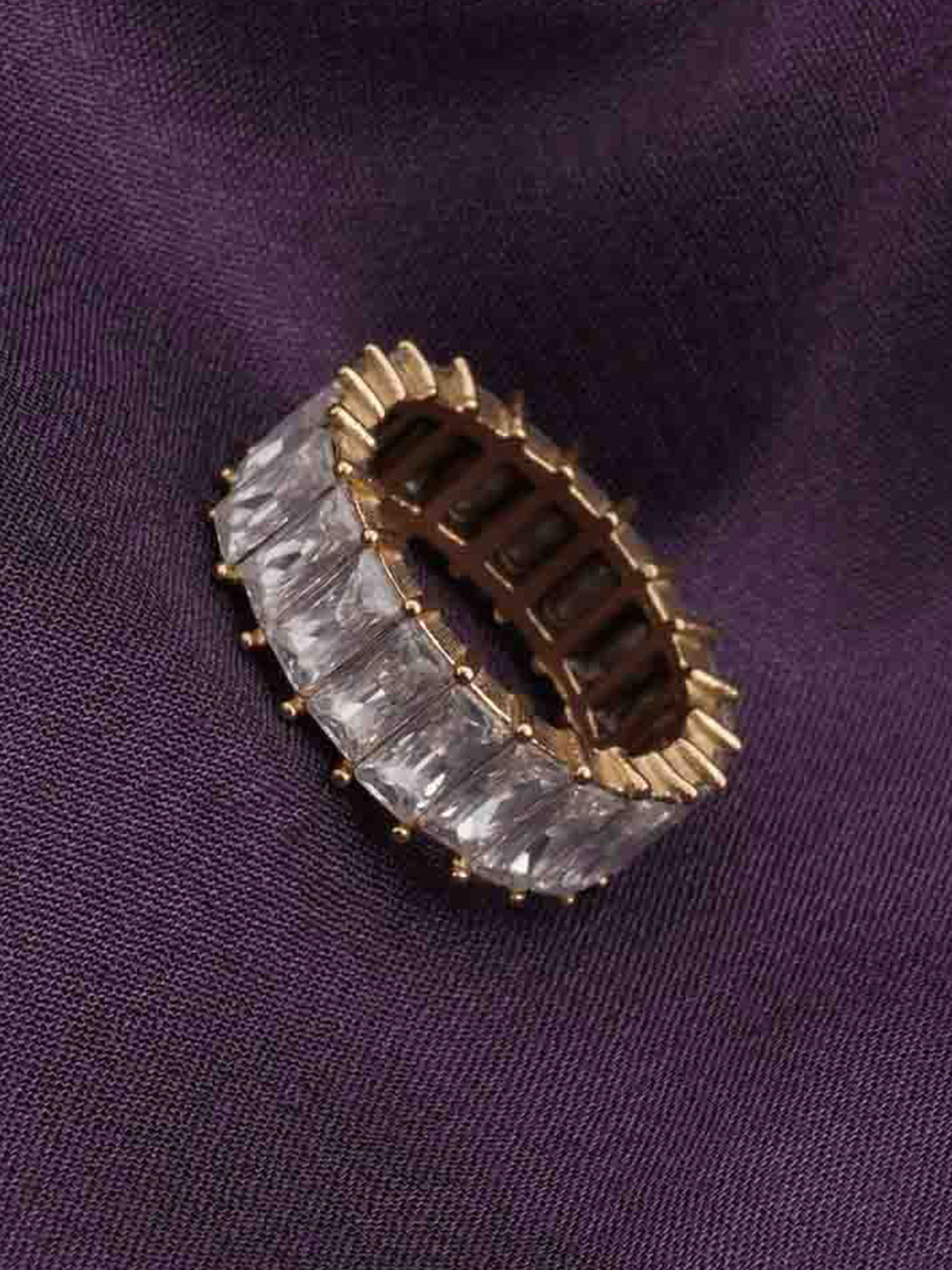 PALMONAS Gold-Plated Stainless Steel Stone Studded Band Finger Ring