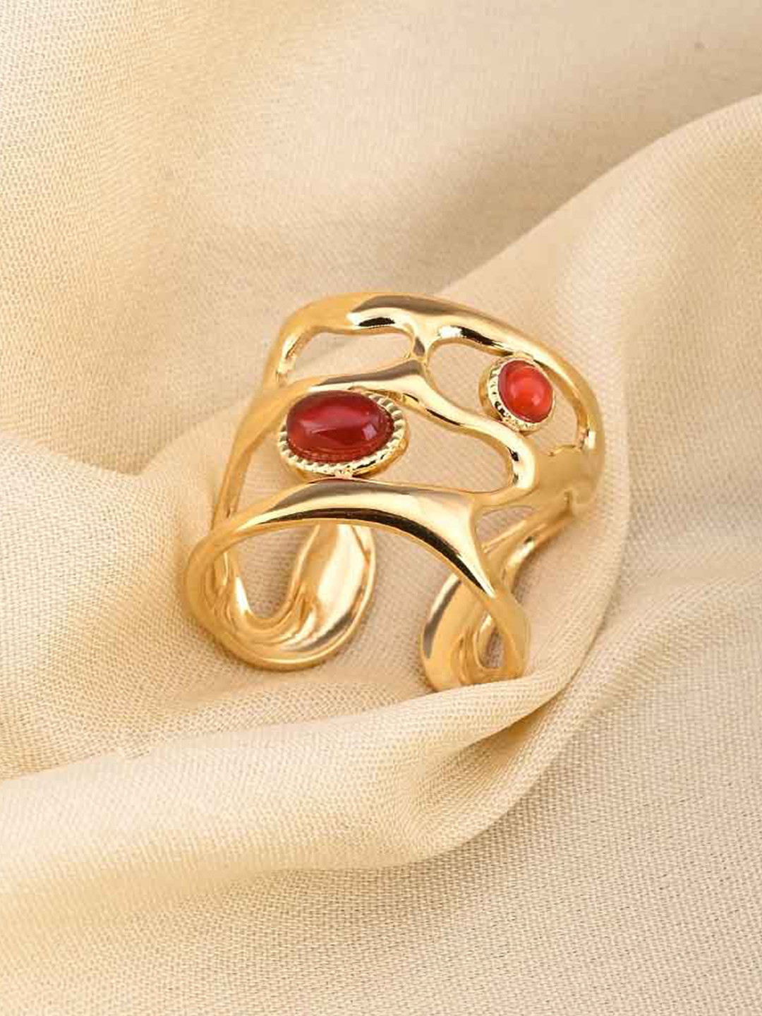 PALMONAS Gold-Plated Stainless Steel Statement Gemstone Stone-Studded Finger Ring