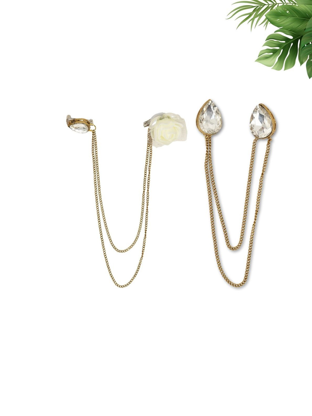 FUNKRAFTS Pack Of 2 Floral And Kundan Broach