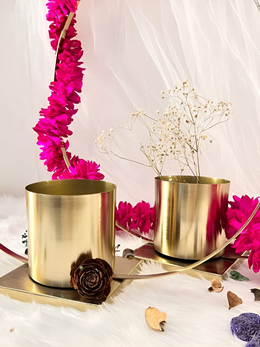 Timaya's Decor Gloria Gold Toned 2 Pieces Glossy Planters