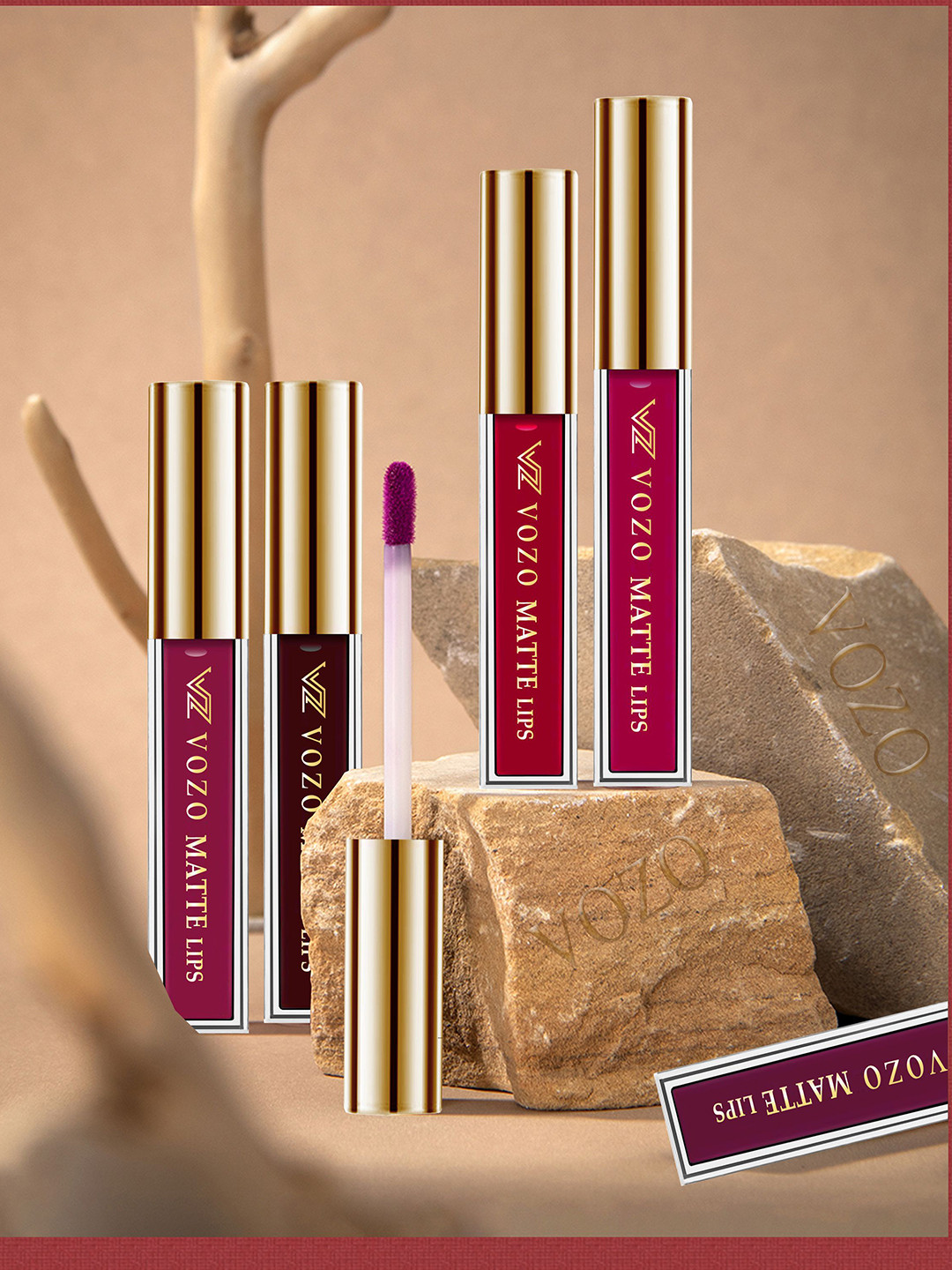 VOZO Set Of 4 Matte Lips Liquid Lipstick- Cherry Red 101- Wine102- Magenta105- Wine201