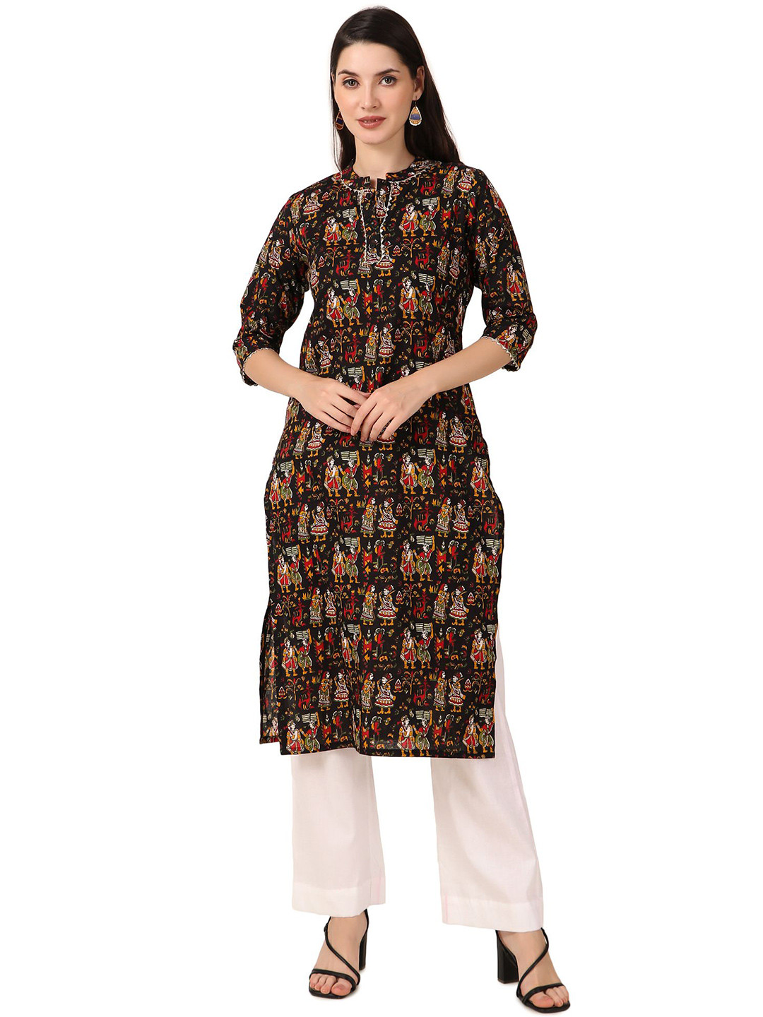 Magnetism Jaipuri Traditional Kalamkari Printed Blue Cotton Kurta with Detachable Linning