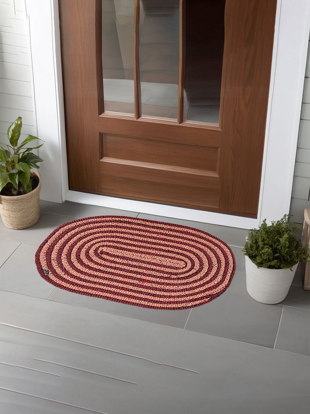 Kuber Industries Brown & Maroon 4 Pieces AntiSlip Textured Cotton Doormats
