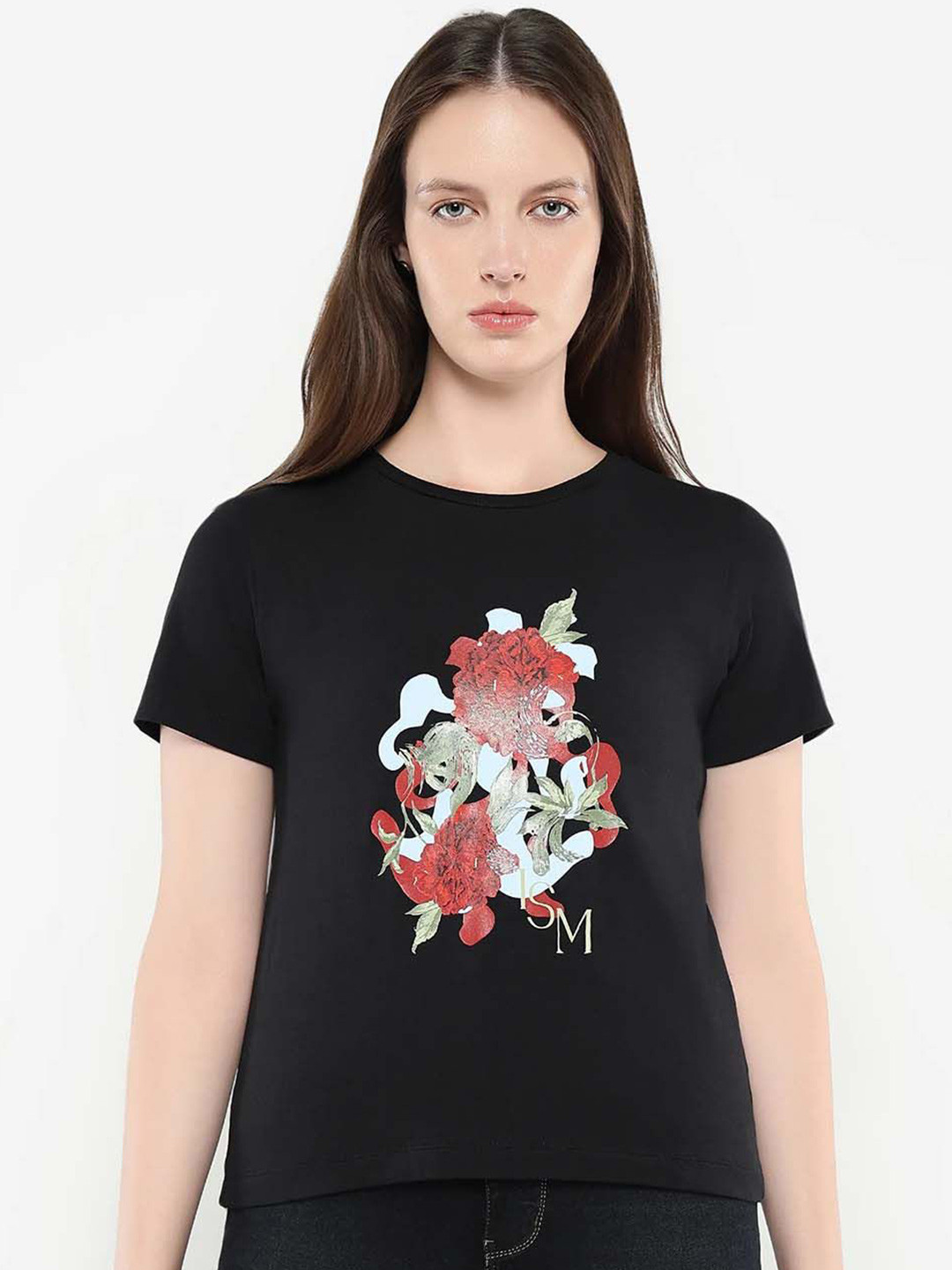 RAREISM Women Graphic Printed Round Neck Cotton T-shirt