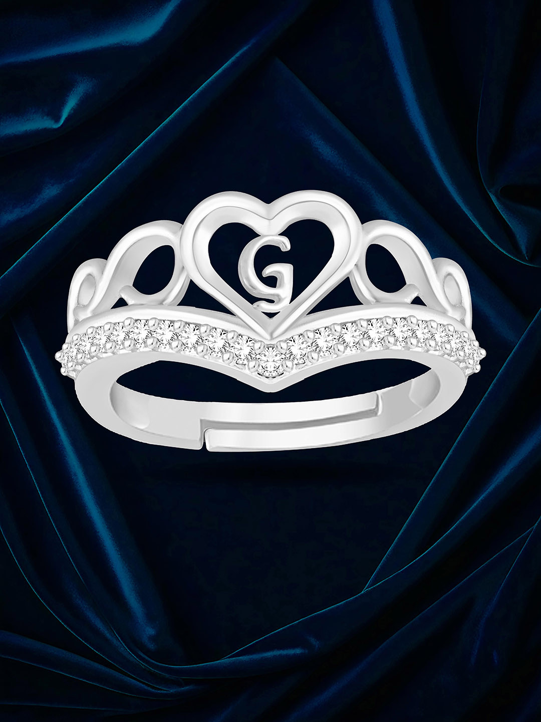 Heer Collection Silver-Plated Heart Shaped With G AD-Studded Finger Ring