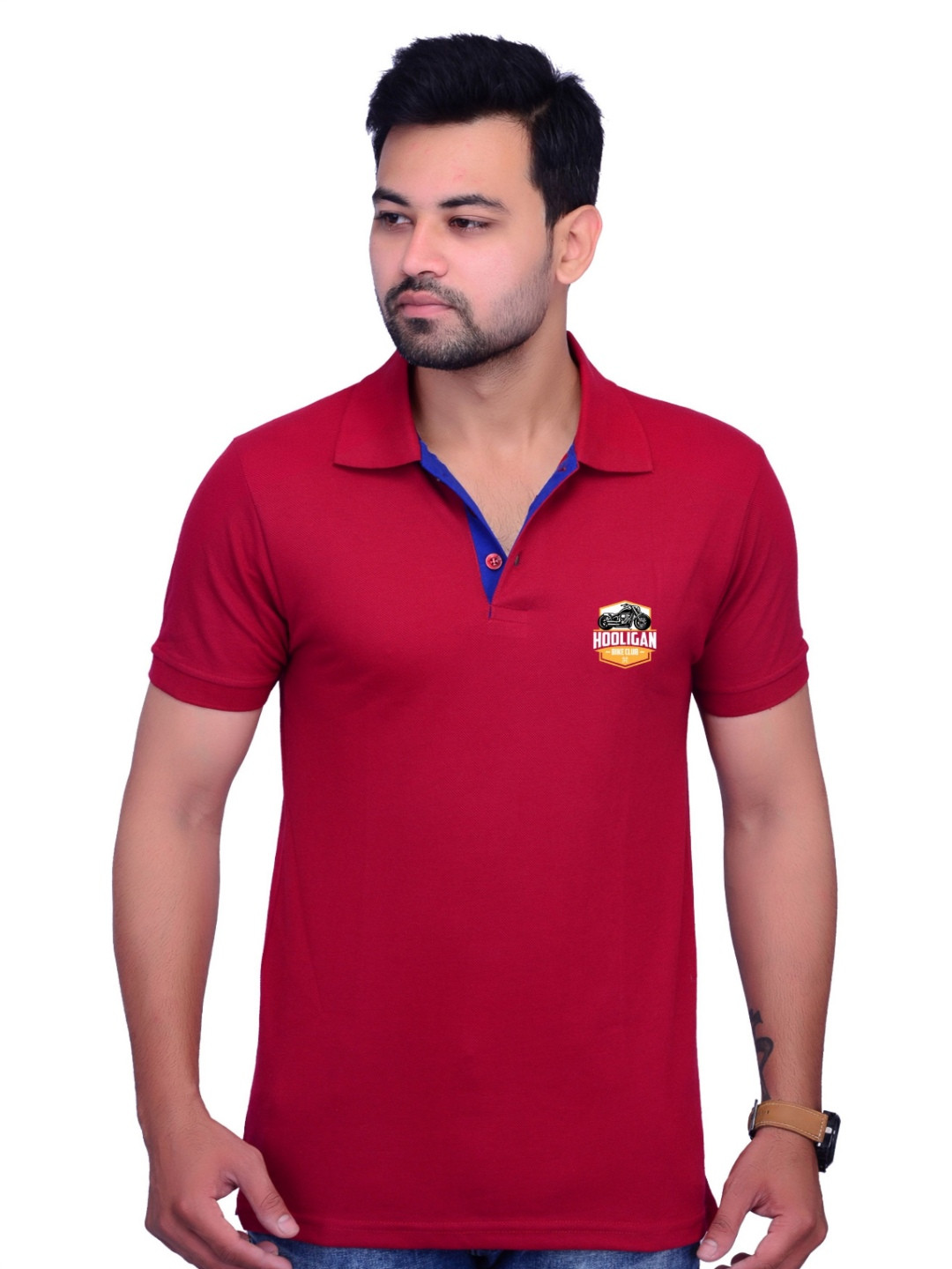 LA MILANO Men Polo Collar Applique Slim Fit T-shirt