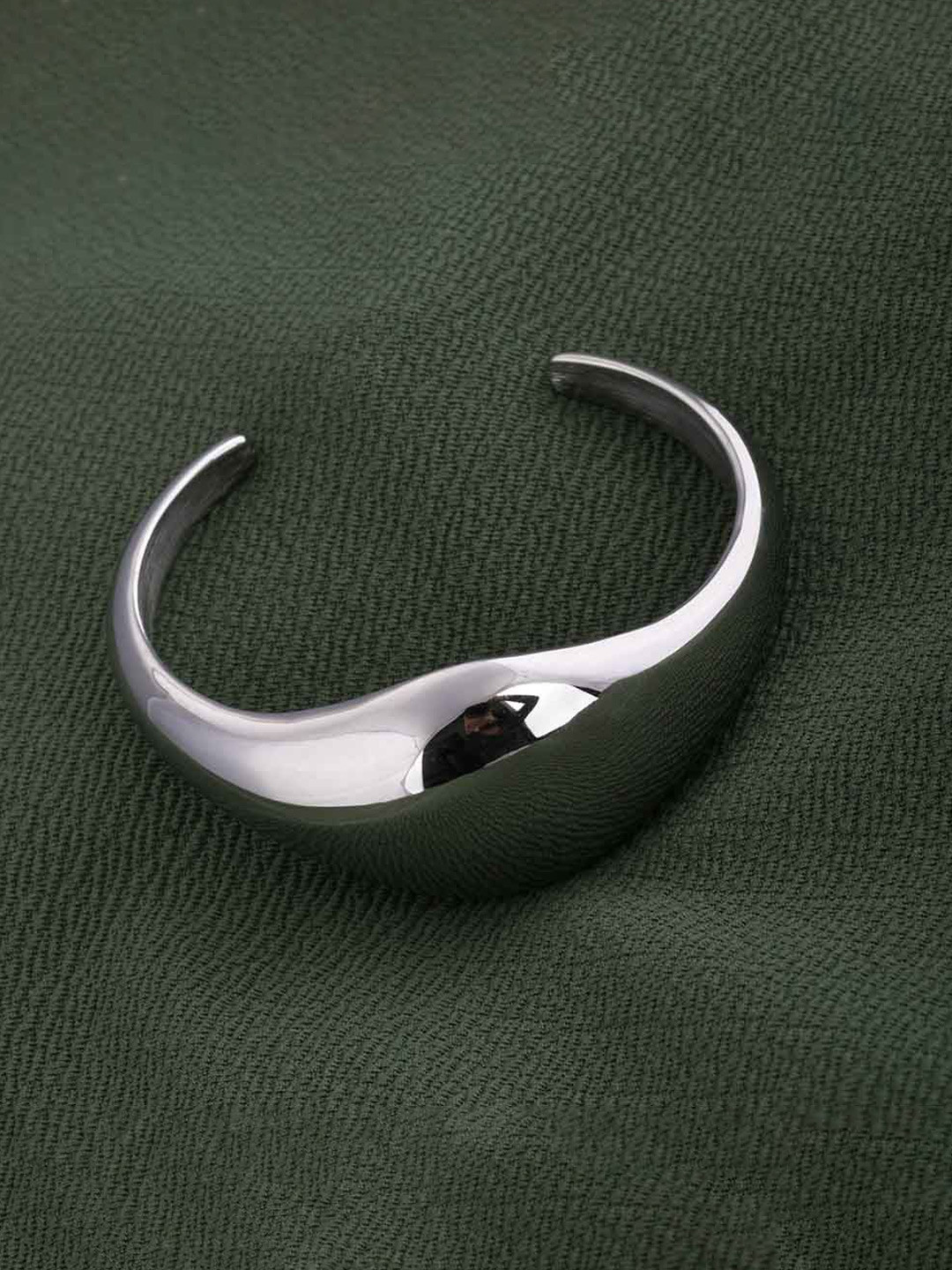 PALMONAS Stainless Steel Silver-Plated Half Moon Cuff Bracelet