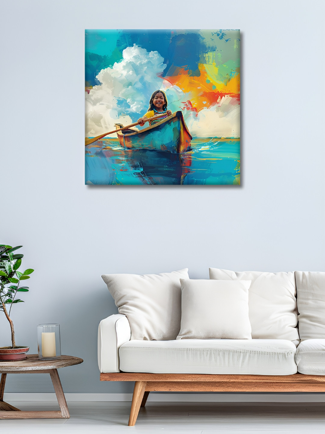 OLIVE TREE Blue & White Abstract Canvas Wall Paintings