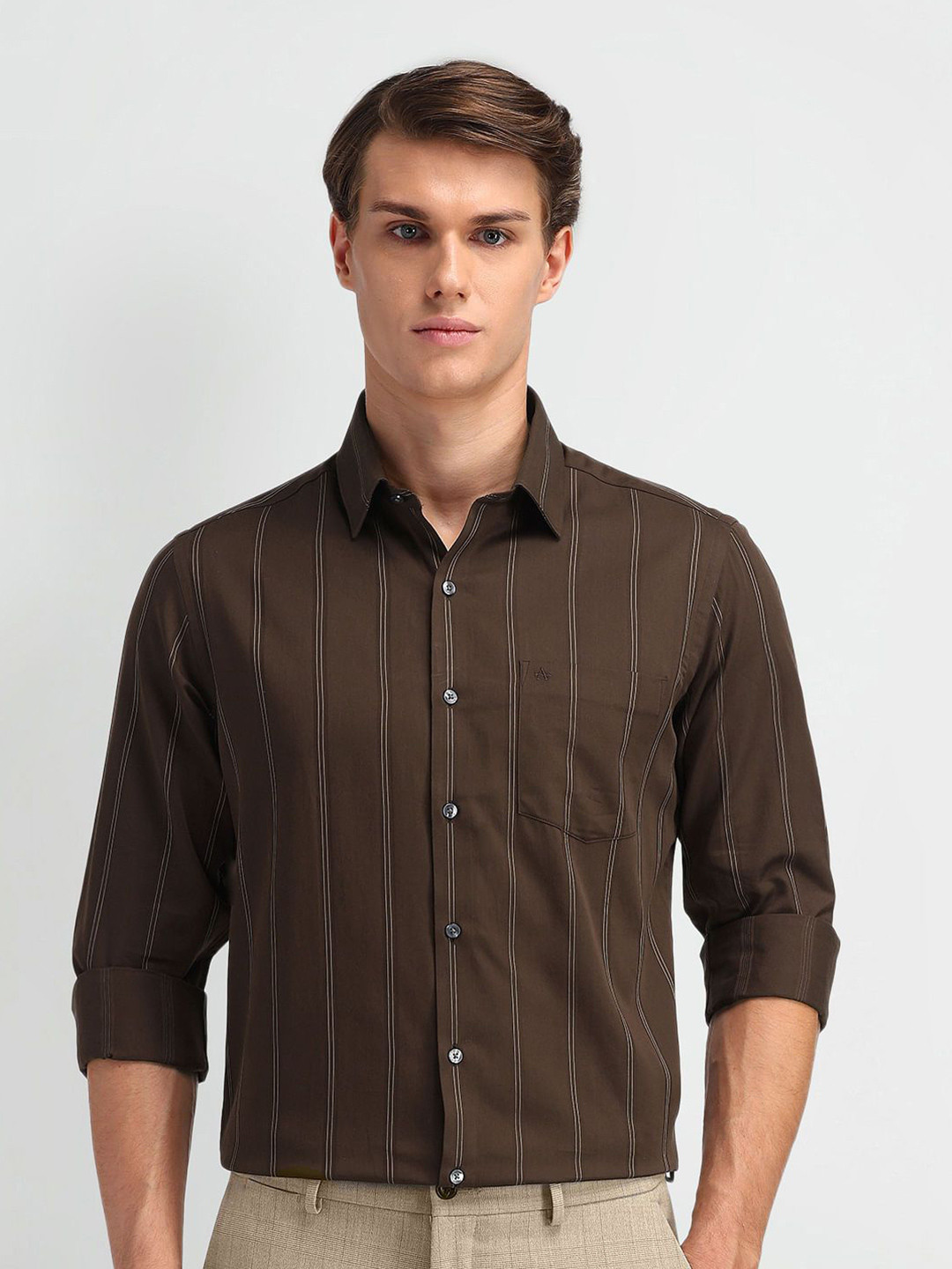 Arrow Men Modern Slim Fit Windowpane Checks Opaque Striped Formal Shirt