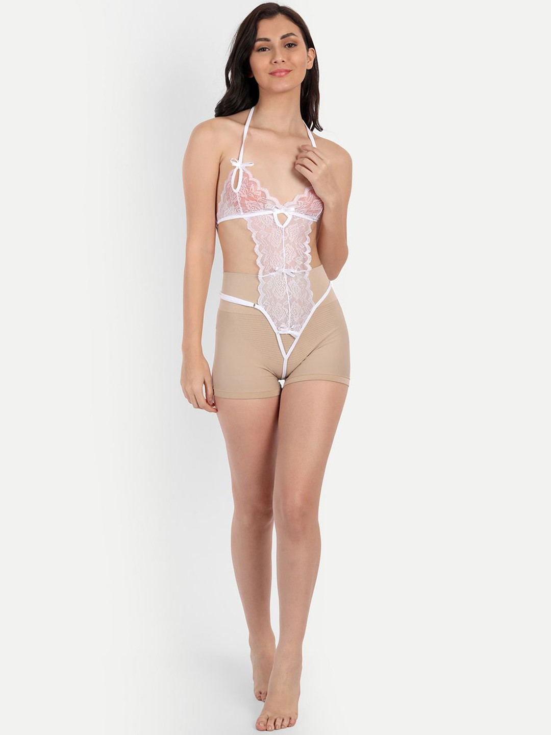 Soft eye Women Self Design Halter Neck Baby Doll