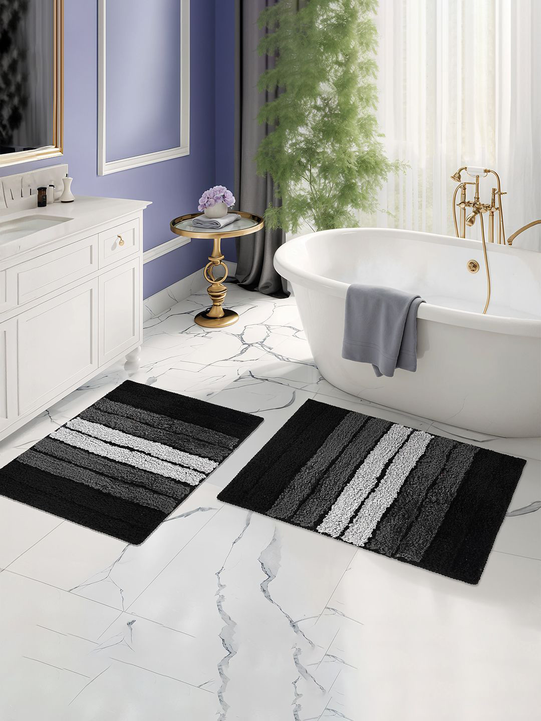 Kuber Industries Grey & Black 24x16 Inches Rectangle Anti Skid & Super Soft Door Mats