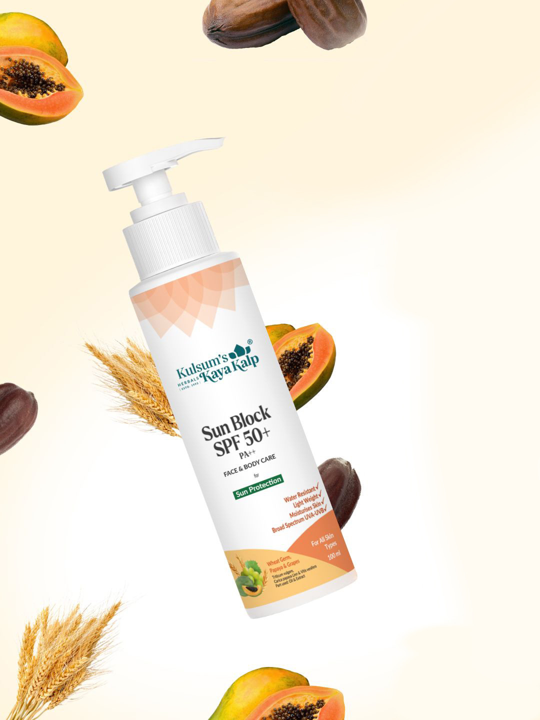 Kulsum's Kaya Kalp Sun Block SPF 50+ With Wheat Germ Oil - 100 ml