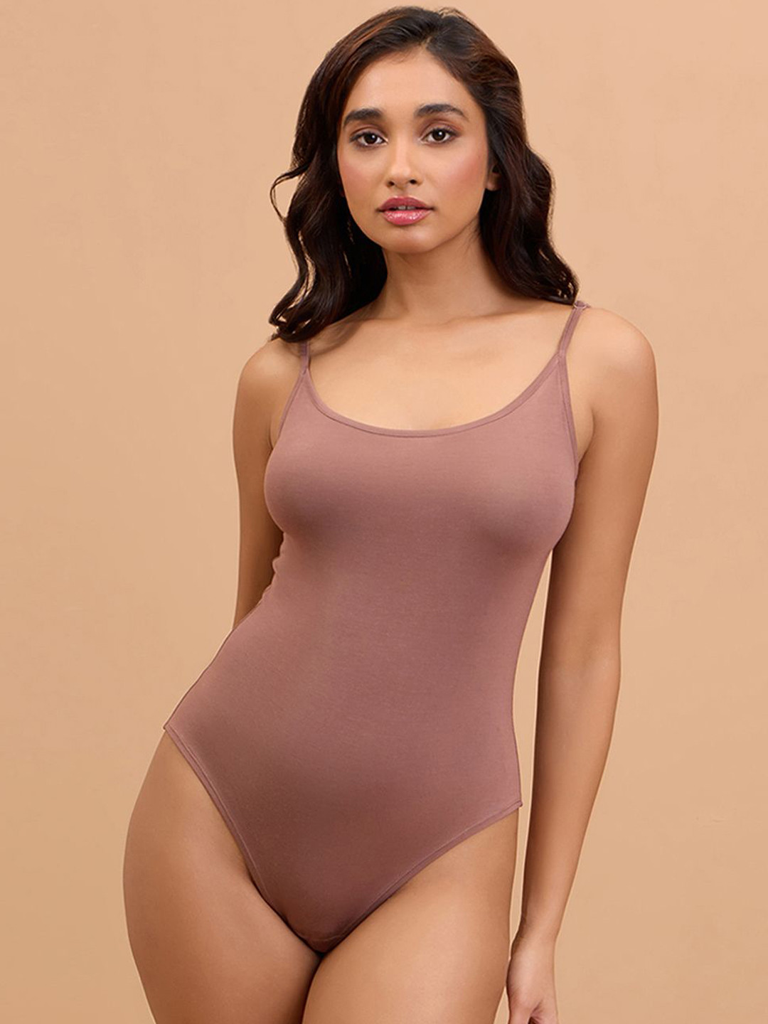 Nykd Women Round Neck Sleeveless Bodysuit NYC008-Nutmeg