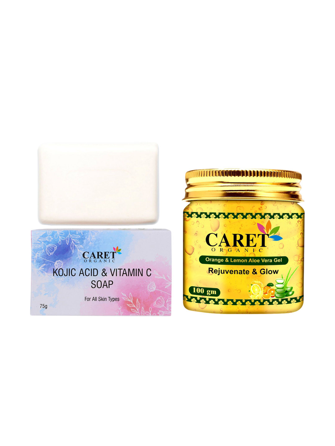 CARET ORGANIC Orange, Lemon Aloe Vera Gel 100 g &  Kojic Acid, Vitamin C Soap 75 g