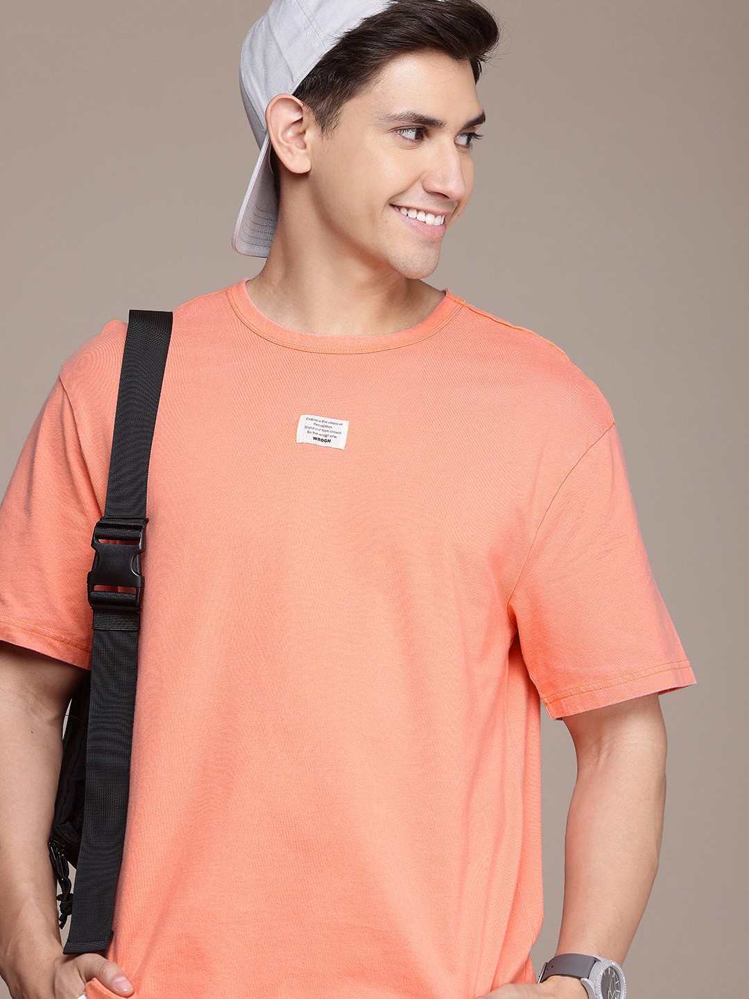 WROGN Drop-Shoulder Sleeves Pure Cotton Oversized T-shirt
