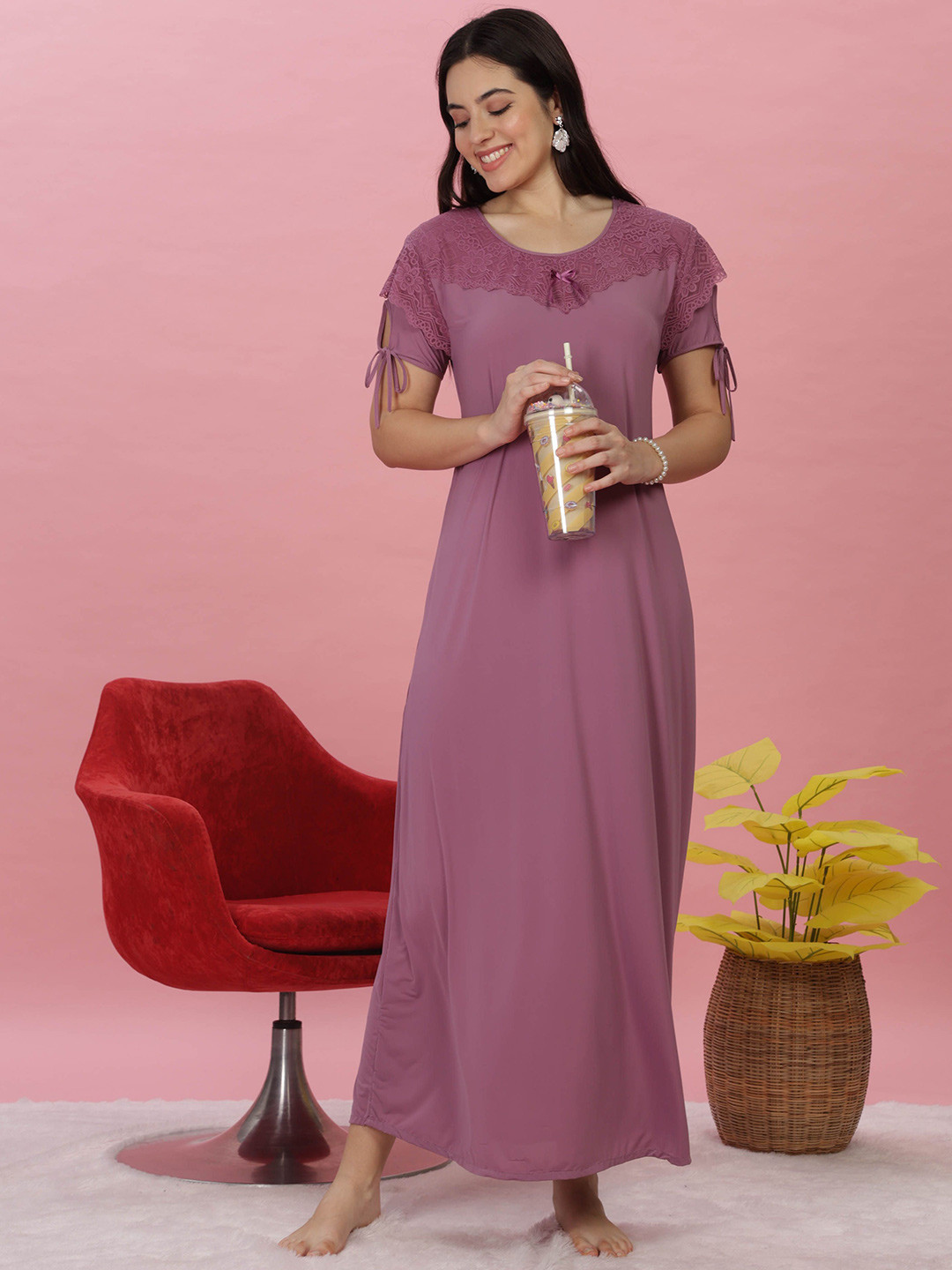 9shines Label Lavender Malai Modal Nightdress Soft Modal Fabric