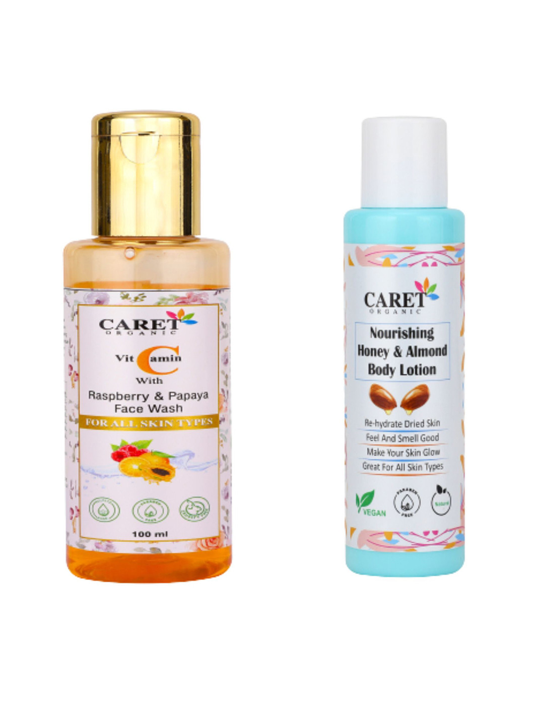 CARET ORGANIC Vitamin C Face Wash & Honey & Almond Body Lotion-100ml Each