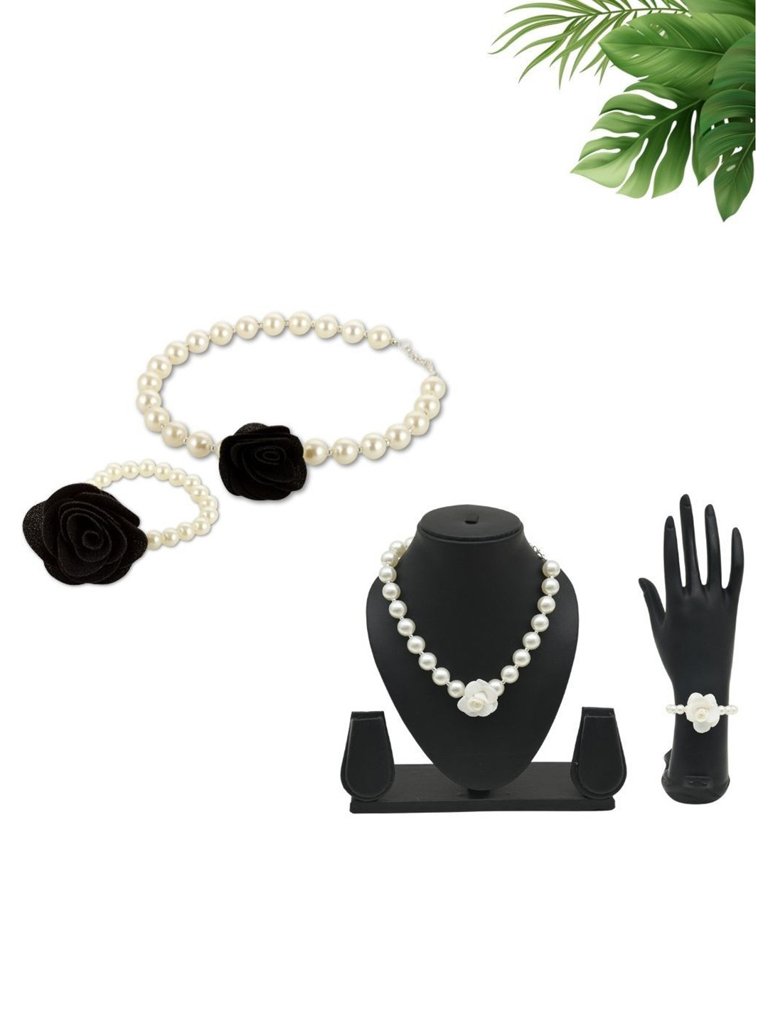 FUNKRAFTS Floral Pearl Beaded Necklace With Bracelet