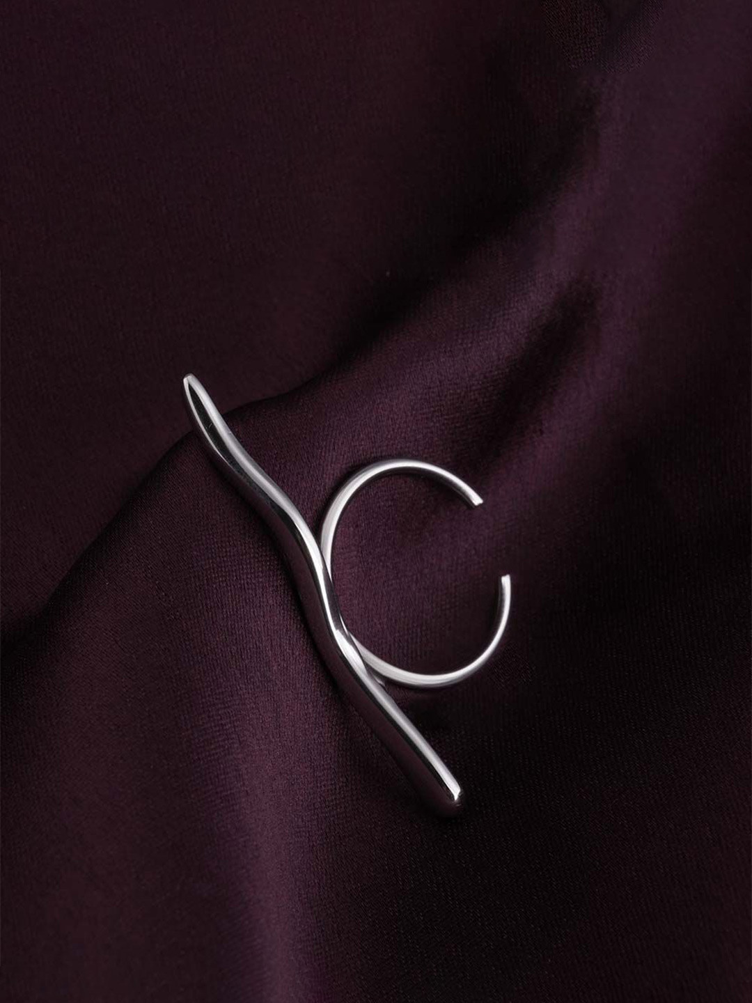 PALMONAS Silver-Plated Stainless Steel Wave Finger Ring