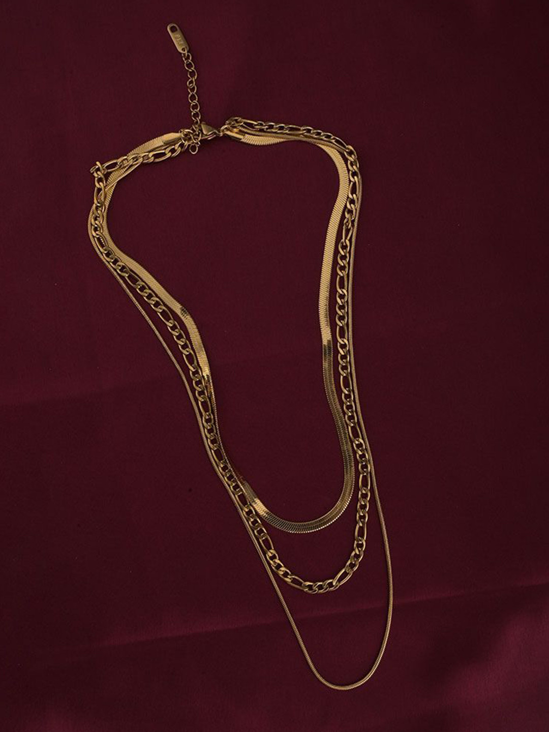 PALMONAS Women 18k Gold Plated Triple Layered Gold Waterproof & Anti-Tarnish Necklace