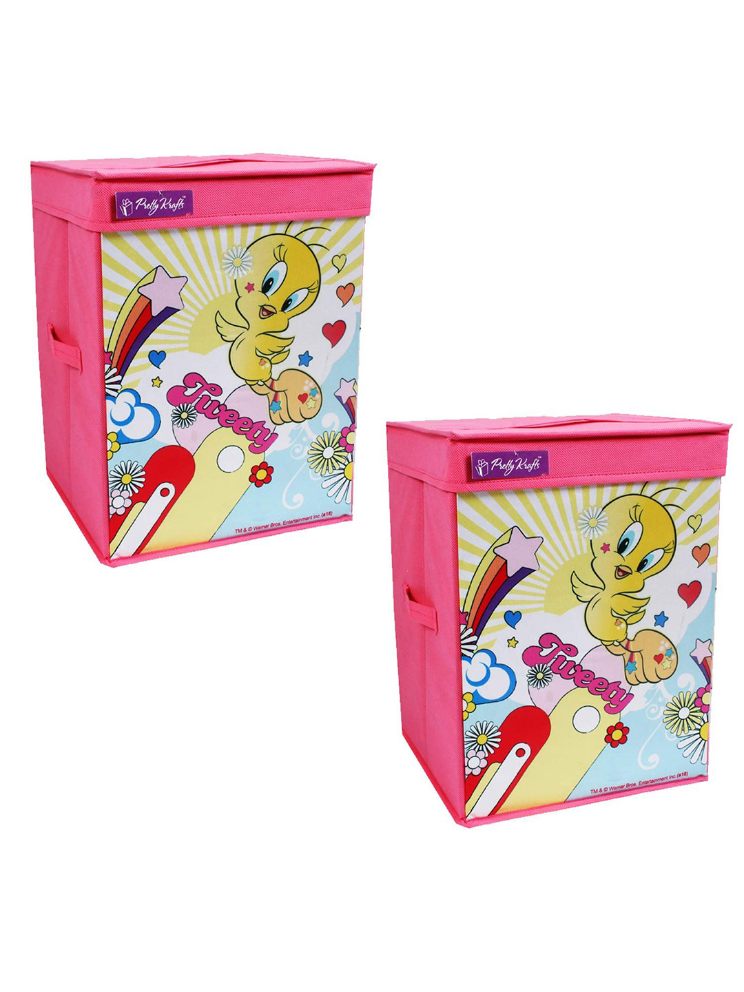 prettykrafts Pink & Yellow 2 Pieces Tweety Printed Reusable Multi-Utility Organisers