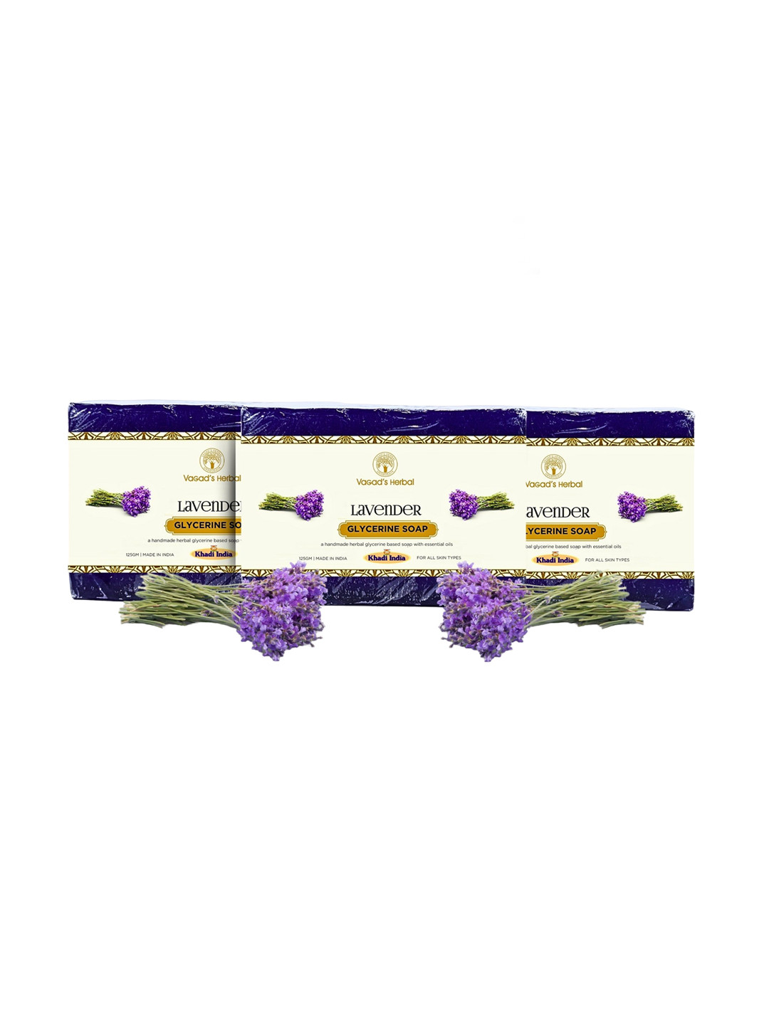 Vagads Set Of 3 Khadi India Lavender Handmade Soap - 375 g Each