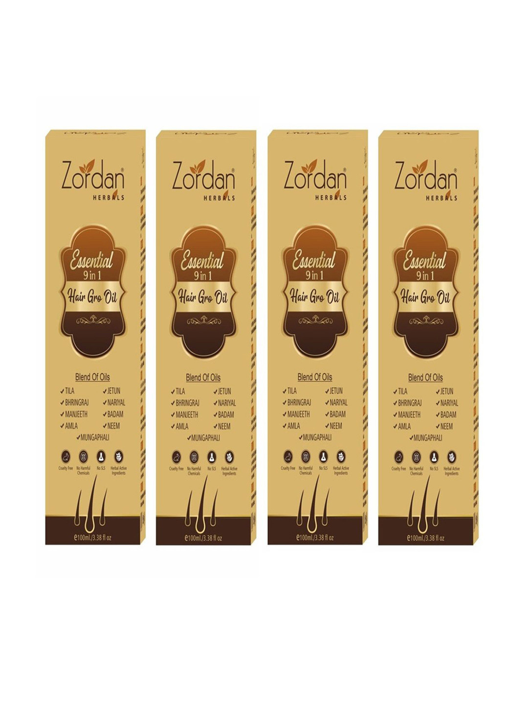 ZORDAN Set Of 4 Herbals 9 In 1 Essential Hair Gro Oil-100ml Each