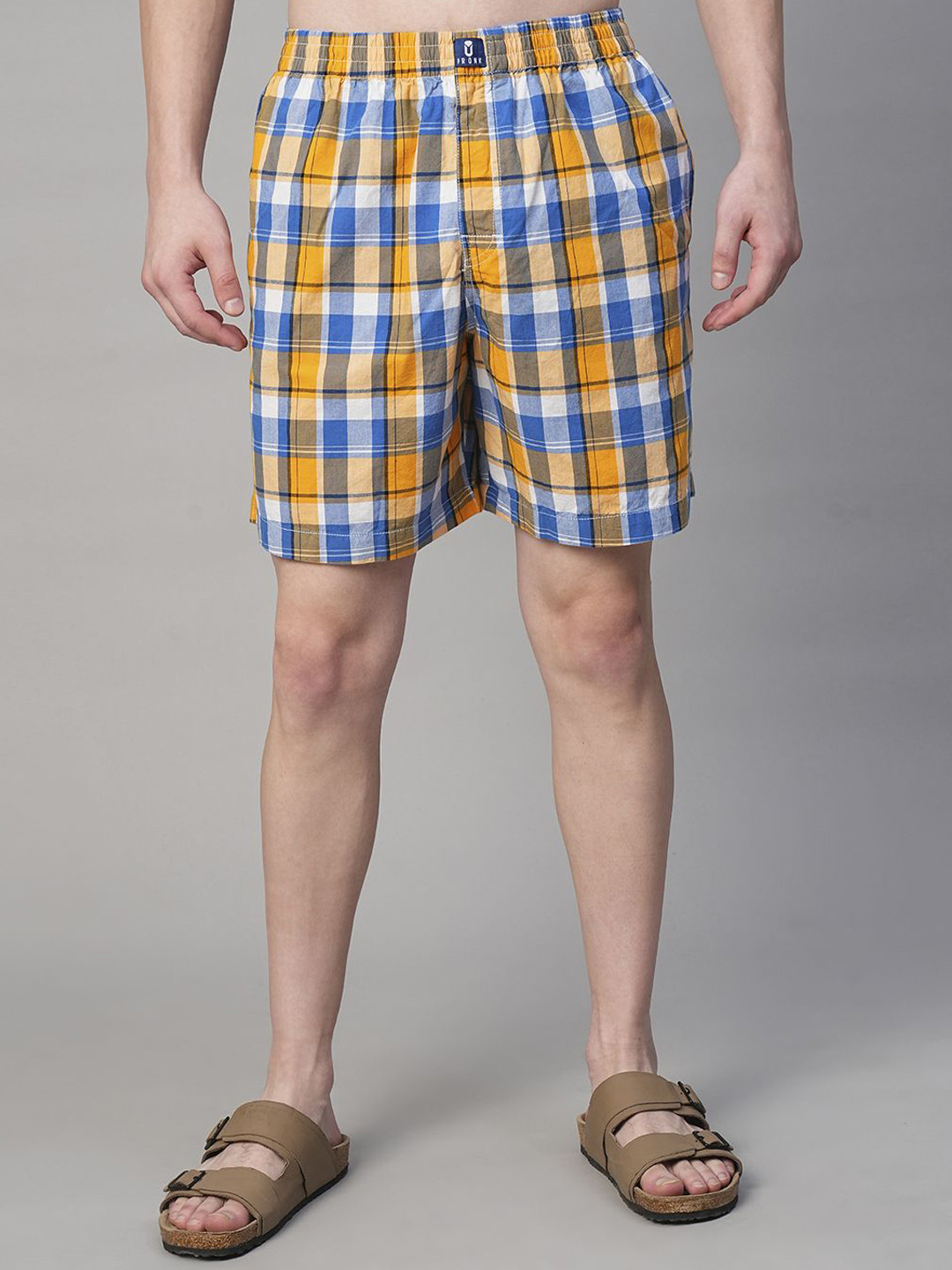PRONK Men Checked Cotton Woven Boxer TM-BXR-011-YLW-S