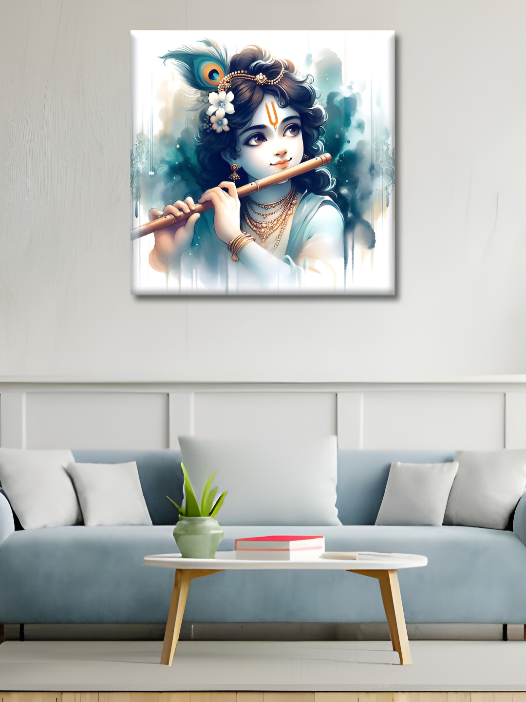 OLIVE TREE White & Blue Floral and Botanical Canvas Wall Painting