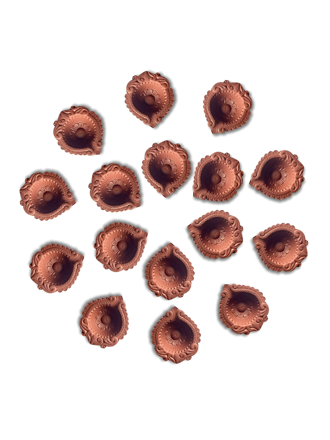 Indigifts Brown 16 Pieces Textured Clay Diyas