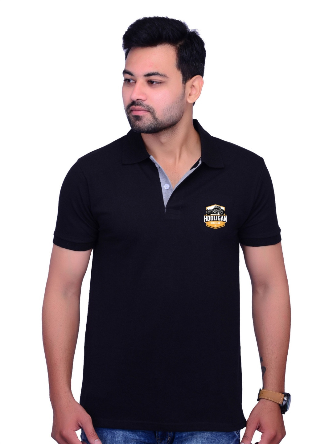 LA MILANO Men Polo Collar Applique Slim Fit T-shirt