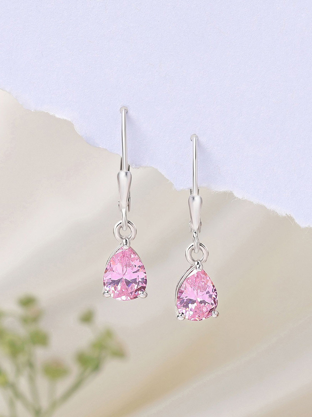 Ornate Jewels 925 Sterling Silver Pink Cubic Zirconia Drop Earring for Women & Girls