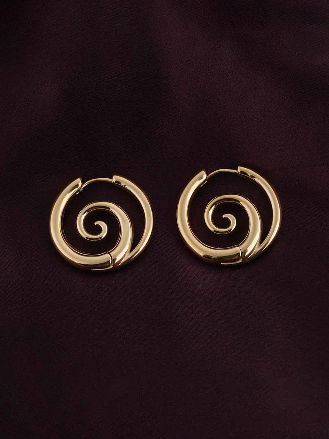 PALMONAS Stainless Steel Gold Plated Circular Spiral Serenity Hoop Earrings