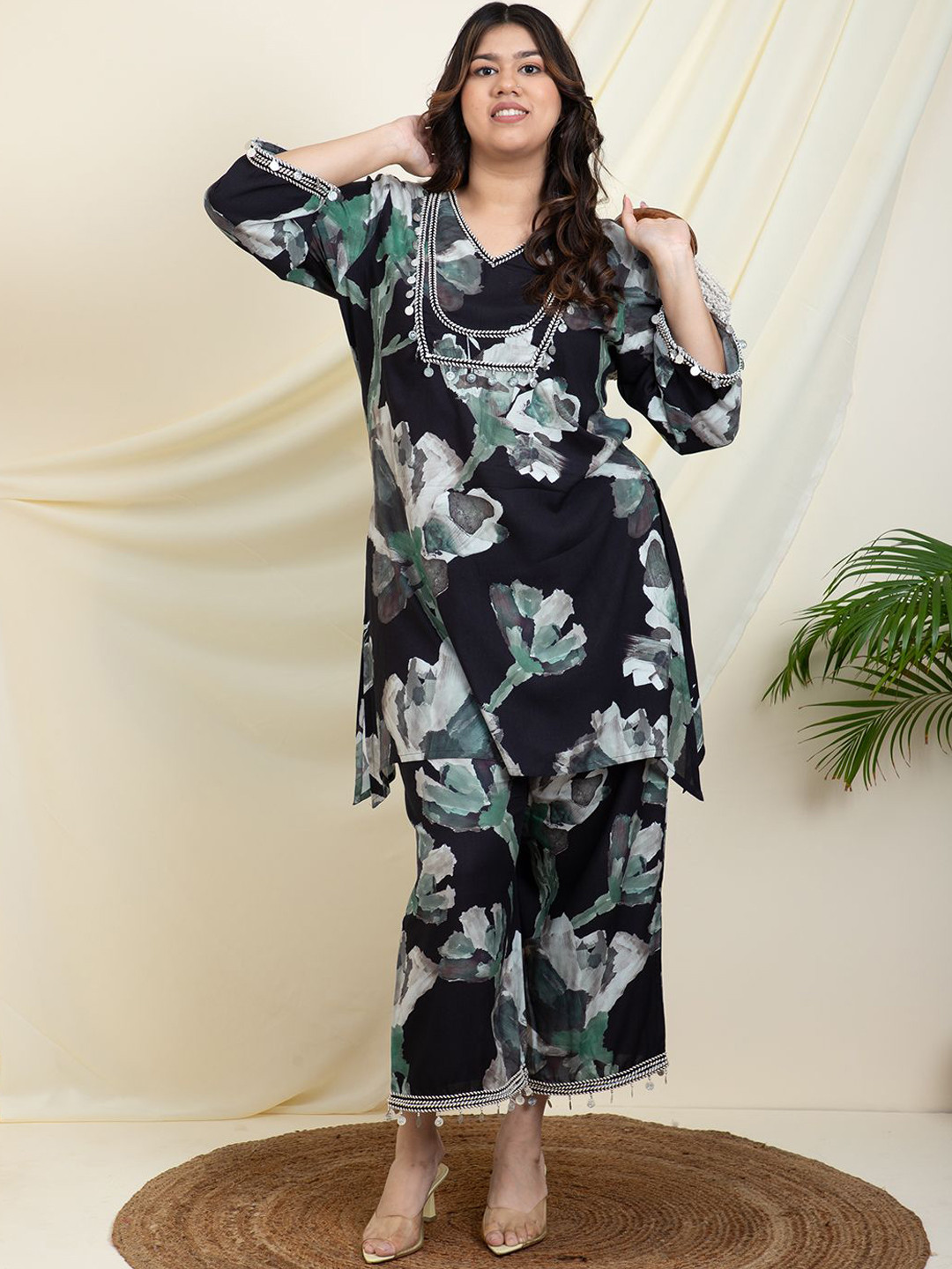 DEEBACO Plus Size Floral Printed Tunic & palazzo