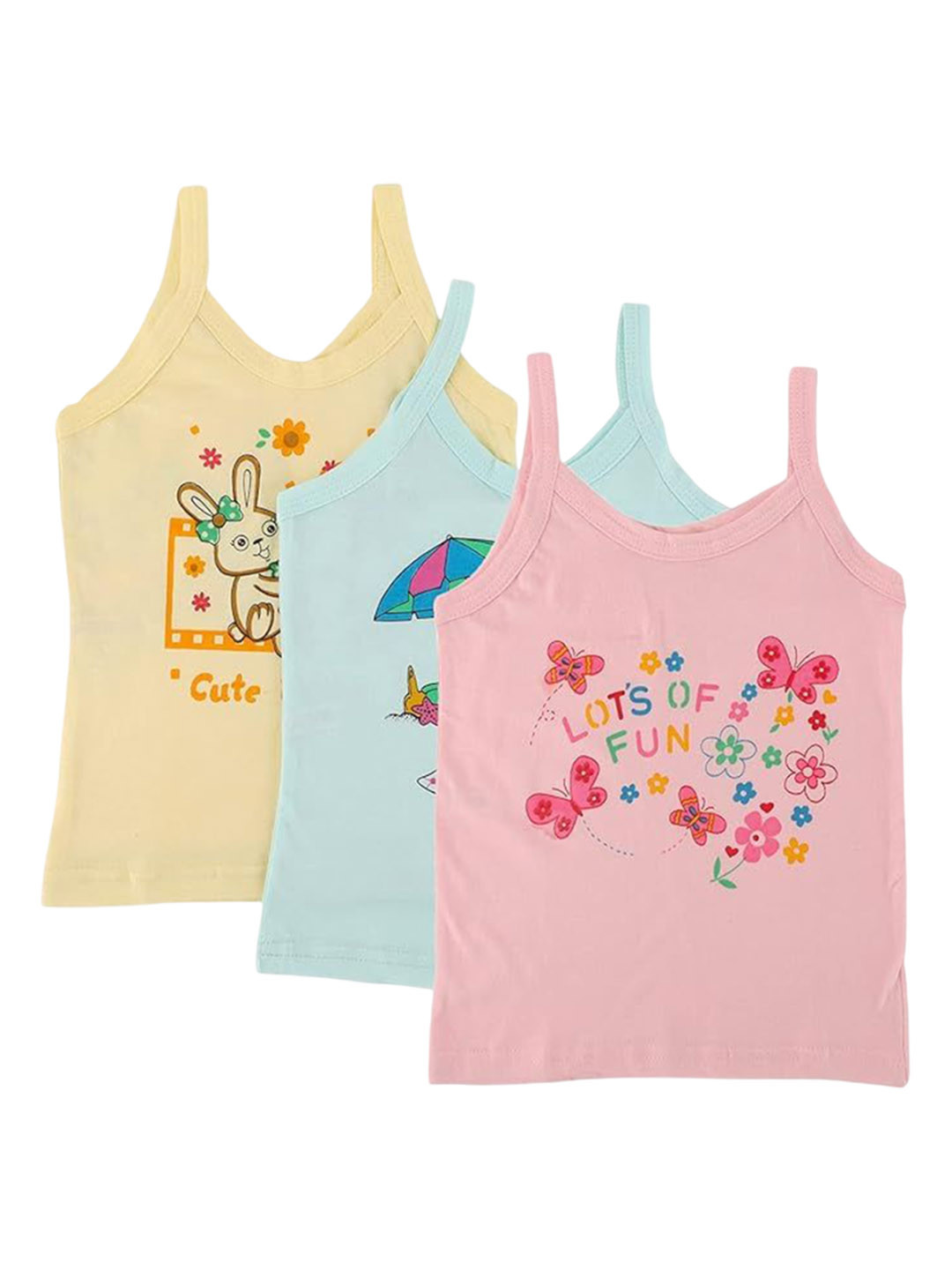 Dowin Girls Pack Of 3 Printed Cotton Camisoles