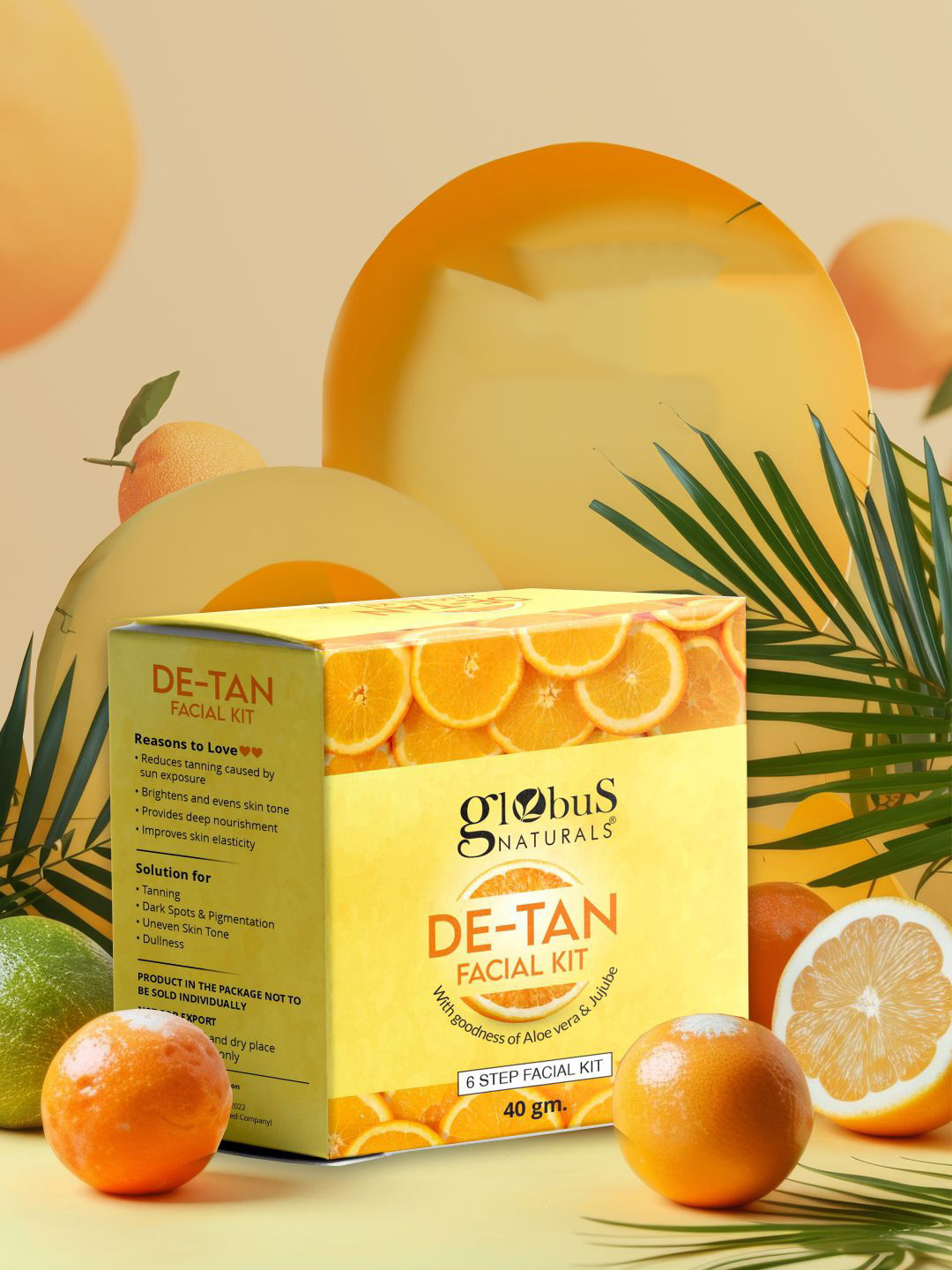 Globus naturals De-Tan 6 Step- Cleaner- Scrub- Cream- Gel-Pack- Serum- Facial Kit-40g
