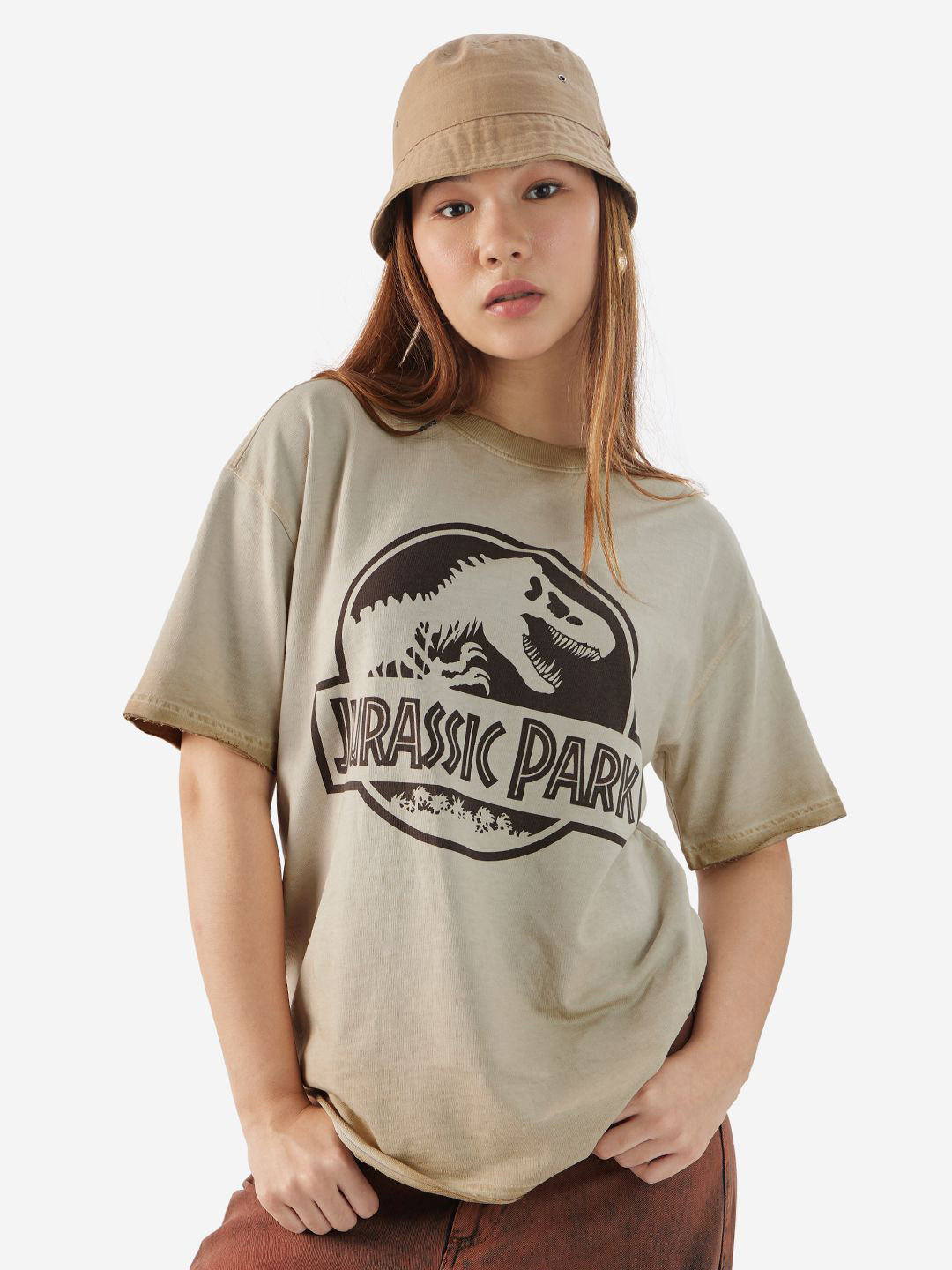 The Souled Store Official Women Jurassic Park: Logo Off-White Oversized Fit T-Shirts