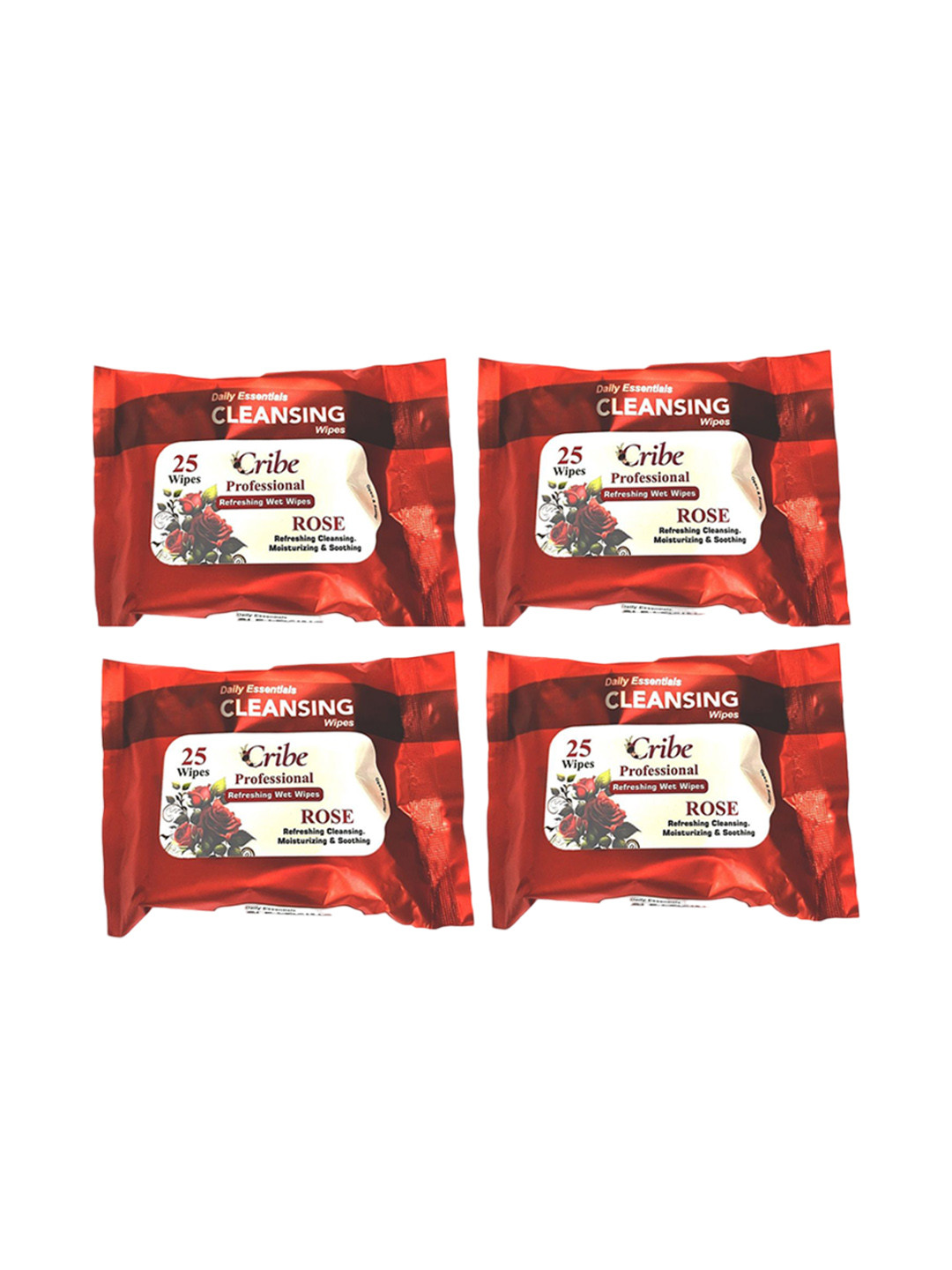 CRIBE Set Of 4 Rose Extract Wet Cleansing Wipes With Vitamin E - 25 Wipes Each