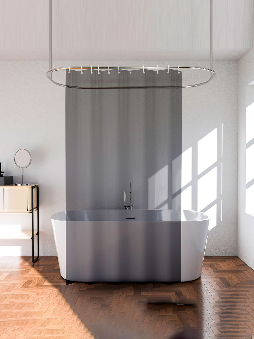 Kuber Industries Grey Striped Waterproof Shower Curtains