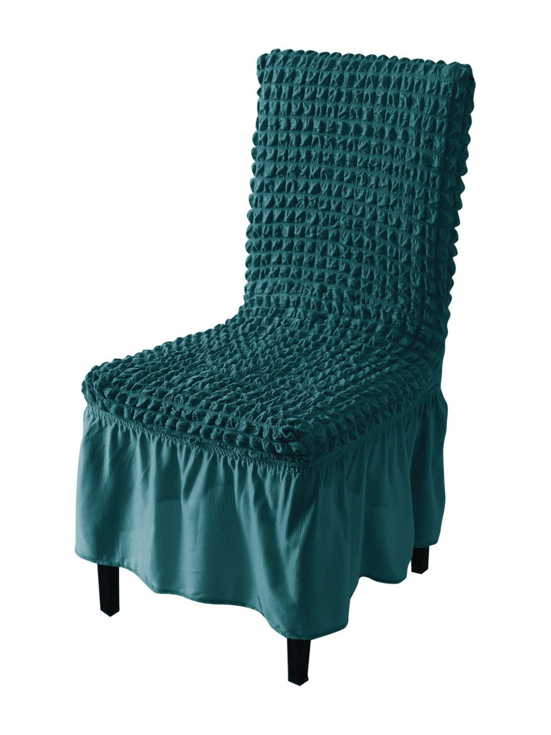 HOKIPO Teal Green Bubble Textured Chair Cover With Frill
